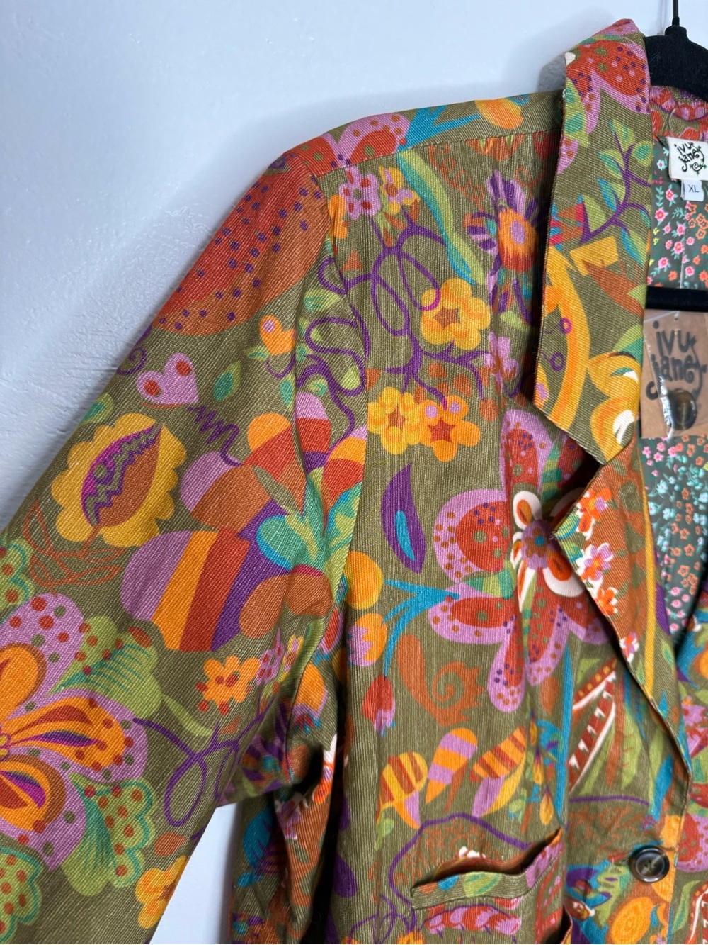 Ivy Jane Floral Patchwork Blazer Jacket XL Boho Retro Art to Wear - Picture 4 of 12